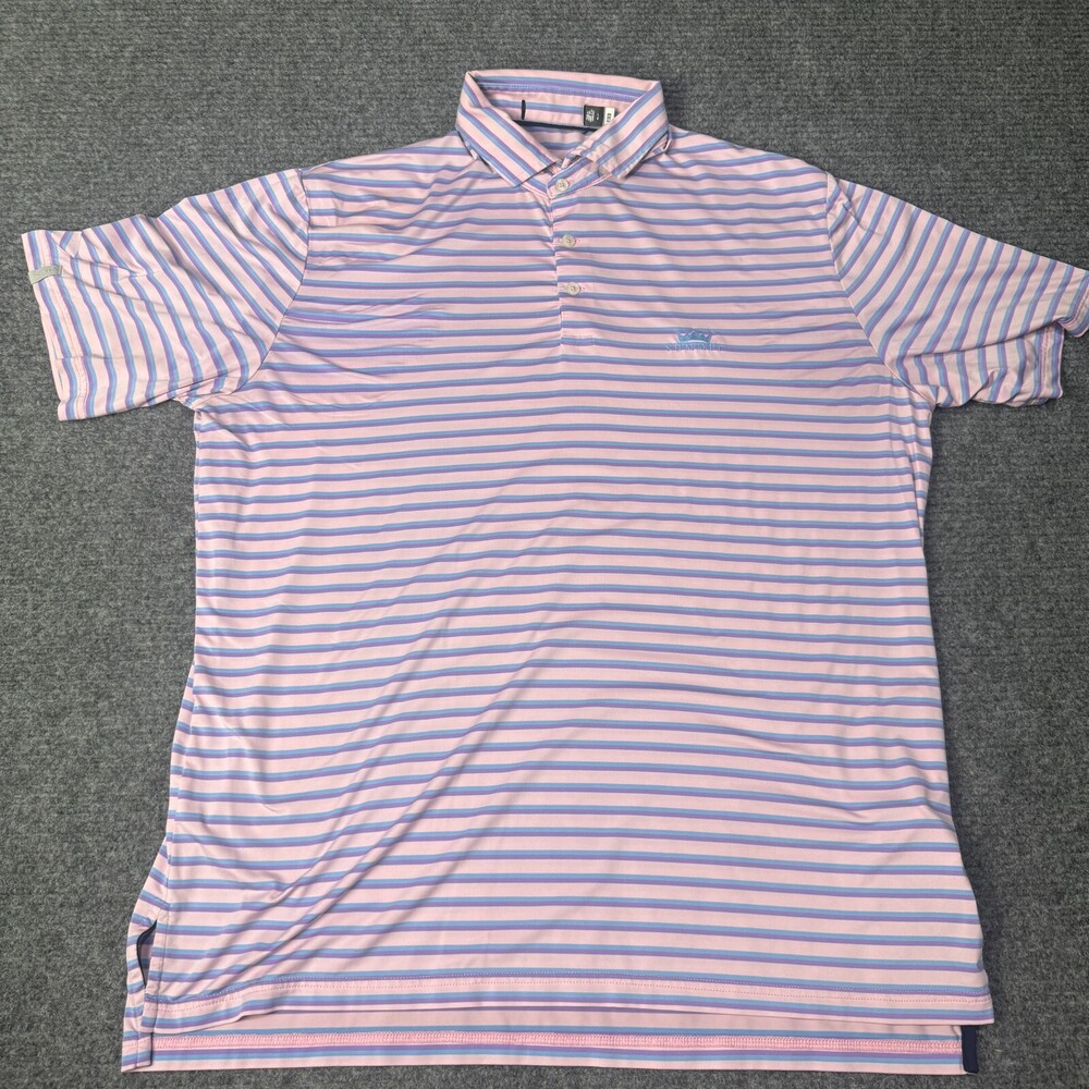 Ralph Lauren Polo Shirt Mens Large Pink Blue RLX Stripe Golf Performance Summit